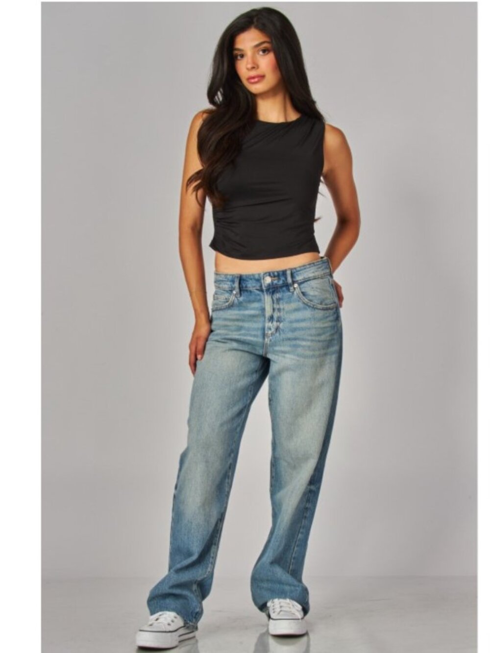 Black Contour Drapey Jersey Boatneck Tank Top